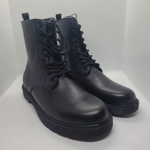 Express Mens Black Leather Lace Up Combat Boots Size 10 US